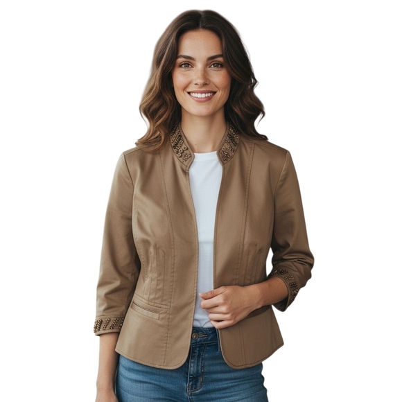 Coldwater Creek Womens Beaded Embellished Jacket Blazer Size 8 - Picture 1 of 9